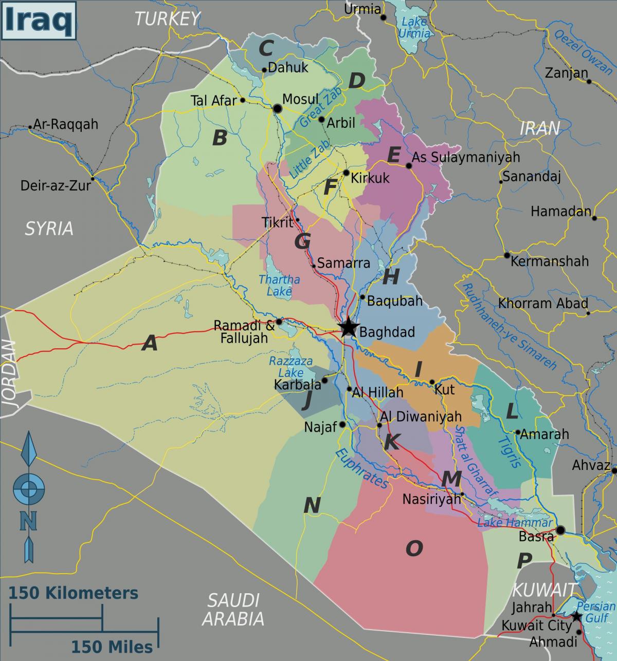 Mapa de les regions de l'Iraq
