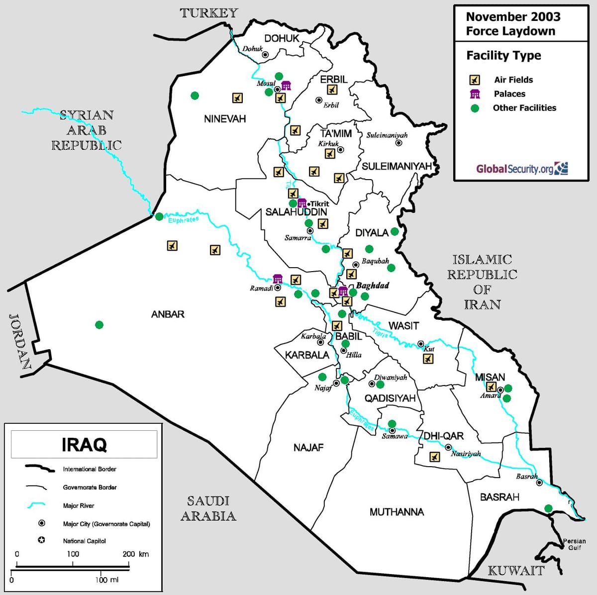 Mapa de l'Iraq aeroports