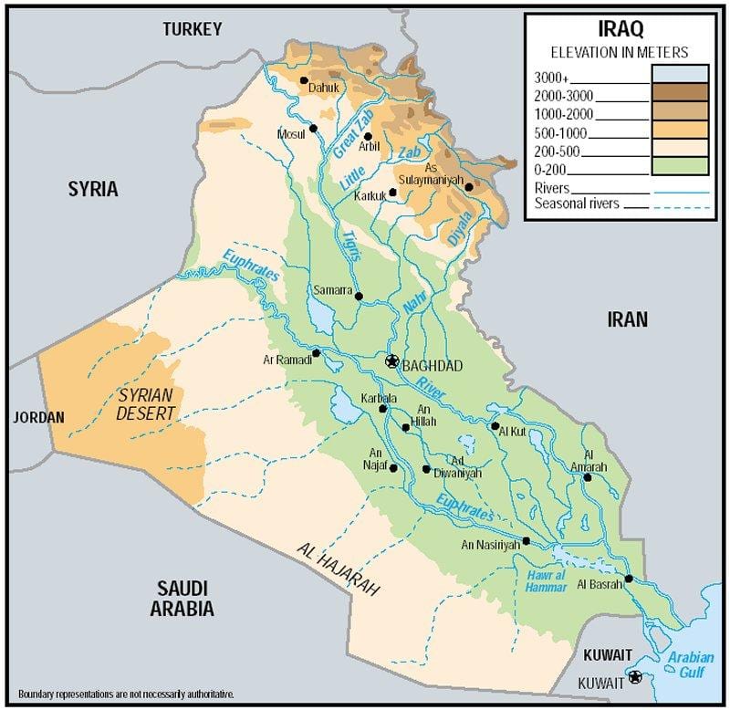 Mapa de l'Iraq, l'elevació